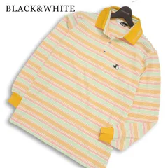 BLACK&WHITE ブラック＆ホワイト ゴルフ 春夏★ 長袖 ボーダー ロゴ刺繍 ポロシャツ 日本製 大きいサイズ Sz.LL メンズのサムネイル