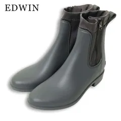 EDWIN エドウィン 通年★ ショート ジップ サイドゴア レイン 長靴 レイン ブーツ Sz.S レディース グレーのサムネイル