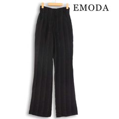 EMODA エモダ 通年 ストライプ★ ジャカード織り フレア パンツ Sz.M　レディース 黒