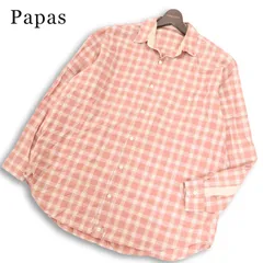 Papas パパス 通年 ゆったり★ 長袖 チェック柄 ロゴ刺繍 ビッグシルエット シャツ Sz.L メンズのサムネイル