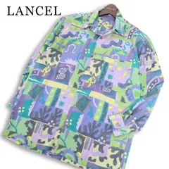 LANCEL ランセル 福助製★ 長袖 幾何学模様 アート総柄 ビッグシルエット シャツ 日本製 Sz.M メンズ レトロ 古着のサムネイル