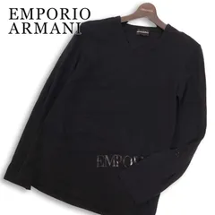 EMPORIO ARMANI エンポリオ アルマーニ 通年 ロゴ&ラインストーン★長袖 ストレッチ ロンTシャツ カットソー Sz.M メンズ 黒のサムネイル