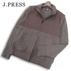 J.PRESS ジェイプレス 通年 ロゴ刺繍★ 異素材切替 コットン ニット ジップ ブルゾン ジャケット Sz.L メンズ 灰のサムネイル