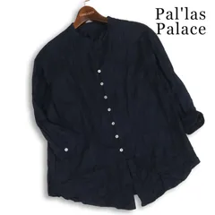 Pal'las Palace パラスパレス 通年★ 七分袖 刺繍 スキッパー ブラウス シャツ 日本製 Sz.2 レディース 紺のサムネイル