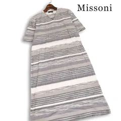 Missoni ミッソーニ 春夏★ 半袖 ボーダー Vネック ロング ワンピース 日本製 Sz.M レディースのサムネイル