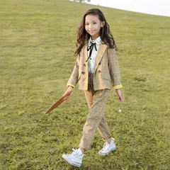 送料無料 2点セット パンツスーツ 女の子 スーツ チェック ジャケット パンツ フォーマル カジュアル 学院風 キッズ 入学式スーツ 子供スーツ 卒園式 七五三 発表会 子供服 卒業式 ジュニア 女児 キッズフォーマル 春秋のサムネイル