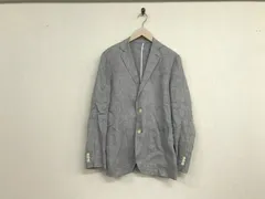 本物パッゾPAZZO Collection N.MASAKIリネン麻ヘリーボーン柄テーラードジャケット長袖サーフアメカジスケーターストリートミリタリービジネススーツパーティーモードドレスゴルフメンズグレーLのサムネイル