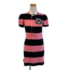 ラルフローレン ラグビー RALPH LAUREN RUGBY ワンピース ポロワンピース 半袖 ミニ ボーダー 鹿の子 ワッペン キルティング切替 XS ピンク 黒 ブラック /EH■ECF006のサムネイル