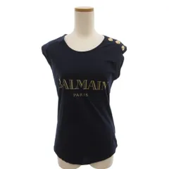 バルマン BALMAIN カットソー XS ノースリーブ ロゴプリント サイドボタン 紺 ネイビー /YF ■ECF006のサムネイル