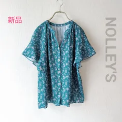 新品 NOLLEYS light ノーリーズライト ミントグリーン 小花柄ブラウス 半袖 ケープ風 シャツ バンドカラー ノーカラー Vネックのサムネイル