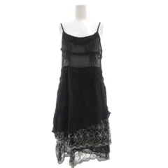 メルベイユアッシュ MERVEILLE H. タグ付き キャミワンピース 絹 シルク  黒 ブラック シアー ノースリーブ 刺繍レース裾 ミディ丈 /ML ■GY06のサムネイル
