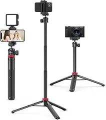 Ulanzi MT-44 三脚 スマホ三脚 カメラ三脚 147cm ビデオカメラ 自撮り棒 2in1スマホクリップデザイン 32cm-147cm 6段伸縮 ボール雲台 360度回転 軽量 vlogセルカ棒 折りたたみ 持ち運び便利 コールドシュー付き iPheのサムネイル