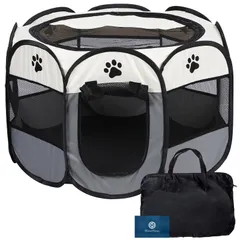 HinaHima ペットサークル 折りたたみ式 収納バッグ付き 組み立て不要 猫 犬用 ケージ 折畳み ゲージ 折り畳み 幅74cm×高さ43cm (Ｍ, グレー) 1のサムネイル