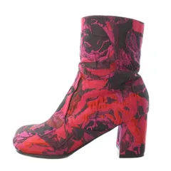 ドリスヴァンノッテン DRIES VAN NOTEN ショートブーツ スクエアトゥ チャンキーヒール ジャガード 総柄 37.5 ピンク 赤 レッド 黒 ブラック /BBのサムネイル