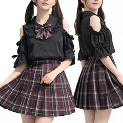 [SUNNYSTEP] JK制服 コスプレ 3点セット セーラー服 チェック柄 学生服 大きいサイズ S~6L (ブラック, 2XL)のサムネイル