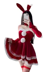 [toasoa] バニー コスプレ レディース ハロウィン セクシー ミニ ワンピース ドレス ロリータ 大人 仮装 衣装 7点 セット (赤)のサムネイル