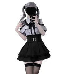 [ＸＨＳＵＫＡＤＯ] オープンショルダー ワンピース レディース 地雷系 ハートバックル リボン レース フリル 病みかわいい 量産型 長袖 服 ブラウス スカート セットアップ フレンチ ガーリー系 ファッション おしゃれ 春 夏 秋 冬 (JP, アルファのサムネイル