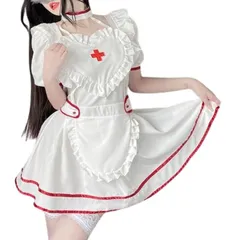 [toasoa] ナース コスプレ レディース ハロウィン ミニ ワンピース セクシー 大人 ドレス ロリータ 仮装 衣装 3点 セット (白, L)のサムネイル