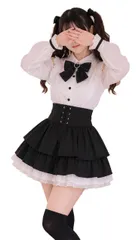 [SUNNYSTEP] 地雷系 ミニスカート フリル ハイウエスト 大きいサイズ S~6L (5XL, BLACK)のサムネイル