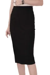 [ユニベイズ] ミニ?ロング タイトスカート レディース 黒 ブラック スリット OL オフィス スカート ストレッチ (2XL, ブラック02)のサムネイル