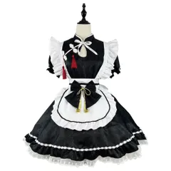 [RPFLQ] メイド服 コスプレ ハロウィン 仮装 ロリータ ロリ 蝶結ぶ 胸空き コスチューム レディース エプロン 衣装 長袖 半袖 フリル 可愛い 萌え 撮影 学園祭 イベント 活動 ヘアバンド ニーハイソックス付き (半袖セット, XL)のサムネイル