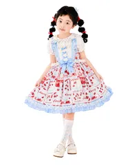 [summer fairy] ソーダ猫 キッズ ロリータ ドレス 高級 フリル レース リボン 猫柄 子供 JSK ワンピース 140のサムネイル