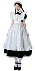 [Sharphon] メイド服 コスプレ ロリータ メイド 半袖 可愛い 衣装 フリル ウェイトレス ワンピース カチューシャ セットのサムネイル