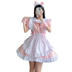 [YUEEI] メイド服 猫 胸空き レース コスプレ ハロウィン 仮装 ロリータ ワンピース 半袖 可愛い パーティー イベント カチューシャ 演出服 ニーハイソックス付き 5点セット (XL, ピンク)のサムネイル
