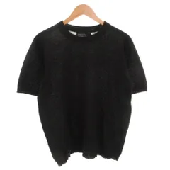 グリーンレーベルリラクシング ユナイテッドアローズ green label relaxing GLR JUSTFIT ソリッド ツイル ショートスリーブ ニット クルーネック リネン混 半袖 L 黒 ブラック /FFのサムネイル