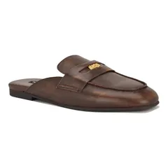 ナインウェスト レディース シューズ サンダル ローファー Nine West Evans WomenslipOn Penny Loafer Mules Dark Brown Leather ブラウンのサムネイル