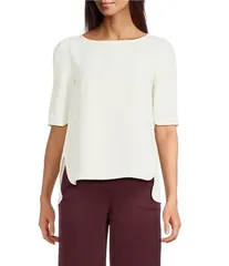 マレーラ レディース トップス シャツ サイドスリット クレープ サテン Marella Vanessa Satin Crepe Round Neck Elbow Sleeve Side Slit Hのサムネイル