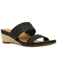 アンクライン レディース シューズ サンダル Anne Klein Womens Kapricorn Double Band Wedge Sandals Black Raffia ブラックのサムネイル