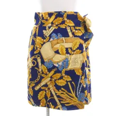 ロエベ LOEWE ラップスカート ひざ丈 S 紺 ネイビー ボタニカル 馬具 総柄 /UOのサムネイル
