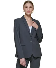カルバンクライン レディース アウター ジャケット・ブルゾン プチ ブレザー Calvin Klein OneButton Blazeregular and Petite Sizes Charcoalのサムネイル