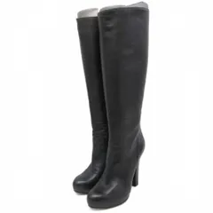 ドルチェ&ガッバーナ ドルガバ DOLCE&GABBANA ロングブーツ ハイヒール チャンキーヒール レザー 皮革 37.5 24cm 黒 ブラック ■IBO93のサムネイル