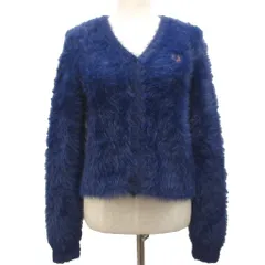 フレッドペリー FRED PERRY × ビームス BEAMS Fluffy Knit Cardigan カーディガン ニット 長袖 シャギー 起毛 ロゴ刺繍 36 紺  ネイビー FZ7258のサムネイル