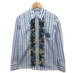 プラダ PRADA 2018 ジップシャツ 長袖 ストライプ フリル ロゴプリント 36 水色 白 ホワイト P495C S191 1TECのサムネイル