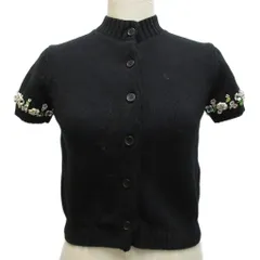 セブンテンバイミホカワヒト SEVEN TEN by MIHO KAWAHITO 24SS ビジューショートスリーブカーディガン 半袖 コットンニット お花 S 黒 ブラック 8S203のサムネイル
