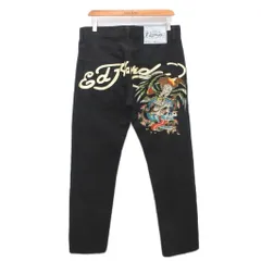 エドハーディー Ed Hardy 2011 デニムパンツ ジーンズ ボタンフライ 刺繍 ロゴプリント 32×32 黒 ブラック ■IBO100のサムネイル