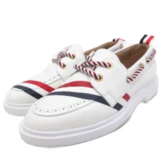 トムブラウン THOM BROWNE デッキシューズ ボートシューズ 革靴 ウィングチップ トリコロール ストライプ 9.5 白 ホワイトのサムネイル