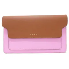 マルニ MARNI TRUNK ショルダーウォレット 長財布 ショルダーバッグ クラッチ 2WAY ロゴ サフィアーノレザー 茶 ブラウン ピンクのサムネイル