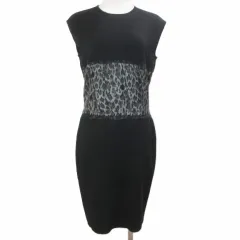 ジャンバティスタヴァリ GIAMBATTiSTA VALLi ニットワンピース ひざ丈 レオパード柄 ノースリーブ ウール シルク タイト 40/XS 日本サイズS～M相当 黒 ブラック IBO92 /Xのサムネイル