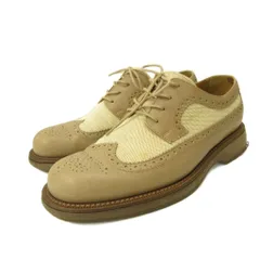 ジョルジオアルマーニ GIORGIO ARMANI ドレスシューズ ウイングチップ レザー キャンバス バイカラー 41 25.5cm ベージュ 0327 IBO90のサムネイル