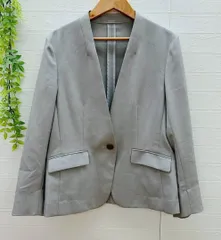 【オフオン】 ノーカラージャケット オフィス セレモニー (L) グレー系 上品のサムネイル