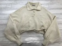 ザラ ZARA スポーツ クロップド丈 ハーフボタン ビッグカラー ミドルゲージ ニットポロ セーター レディース コットン混合 M ベージュのサムネイル