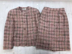 アデンダ レナウン Addenda by RENOWN オーケージョン バブリー古着 ウール混 チェック ツイード 上下セットアップ レディース 164B ピンクのサムネイル