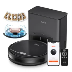 アイライフ(ILIFE) ロボット掃除機 自動ゴミ収集ステーション 2.5L大容量紙パック（5枚付き） 60日自動ゴミ収集 最小型ドックと本体 水拭き両用 3000Pa強力吸引 お掃除ロボット 超薄型 ブラシレス吸引口 2in1 ダストボック a803b2eaのサムネイル