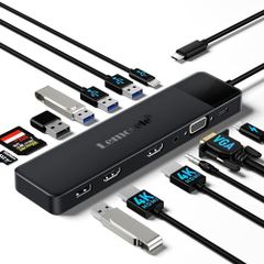 Docking Station with 2 HDMI Ports, 4K Dual HDMI, 3-Screen Expansion, USB-C Hub, 13-in-1 Display, MST, VGA Dual, Multi-Display, Triple Display Hub (USB 3.0*3 + 2.0*2, VGA)