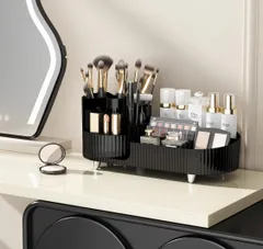 化粧品収納ボックス メイクボックス 大容量 コスメボックス 化粧品ケース 多機能 ストレージ コスメ収納 卓上 ペン立て 立てシンプル おしゃれ ホワイト (ブラック) 1のサムネイル