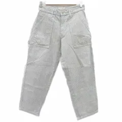 ニコアンド Niko and.. JEANS デニムペインターパンツ S 白 ホワイト 紺 ネイビー ヒッコリー ストライプ柄 アンクル丈 /YS33 ■GY70のサムネイル